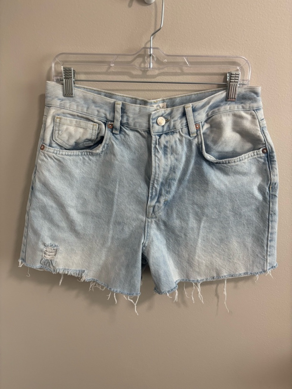 Free People Light Blue Distressed Denim Shorts